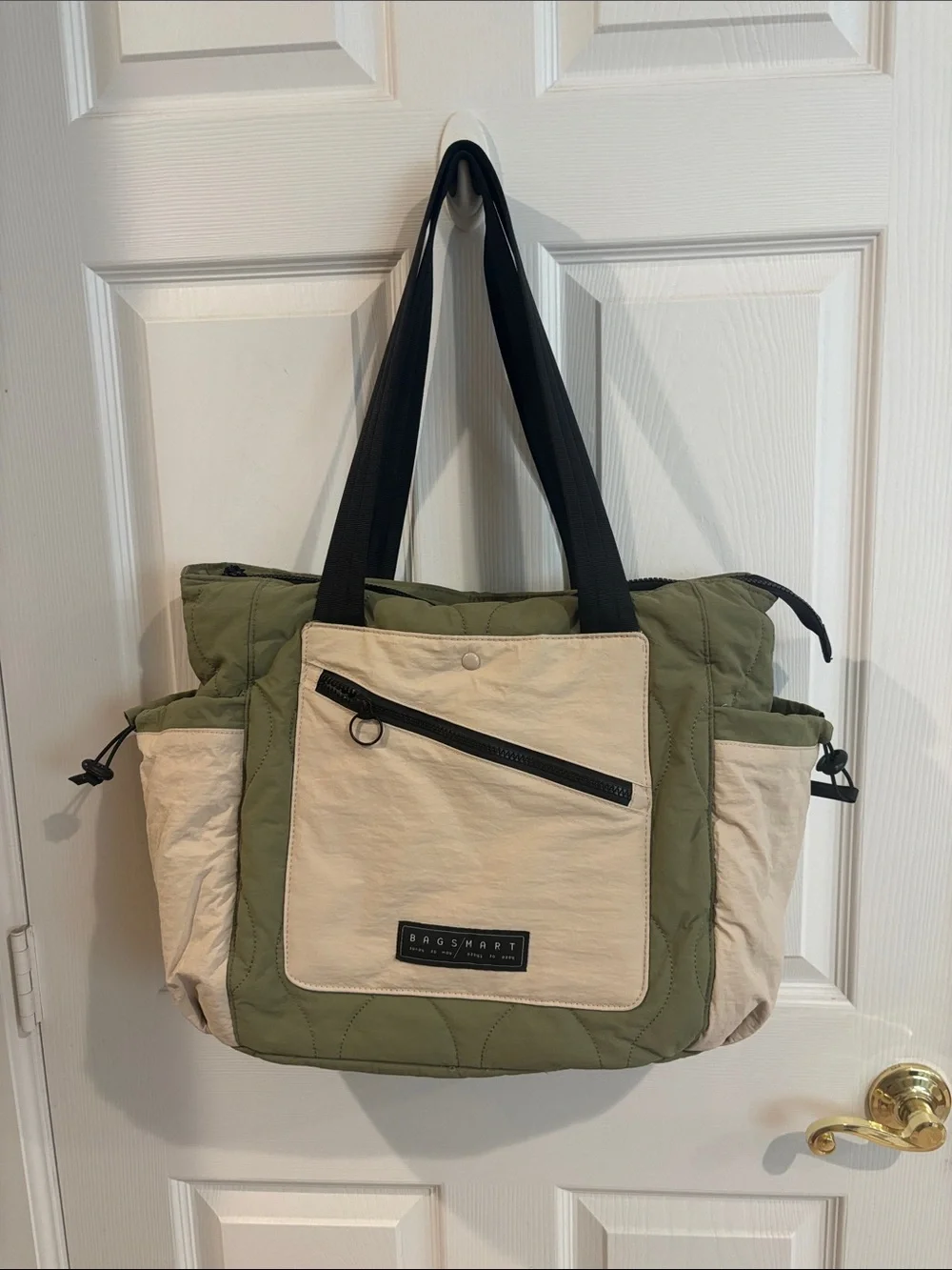 BagSmart Paz Olive & Cream Quilted Tote Bag